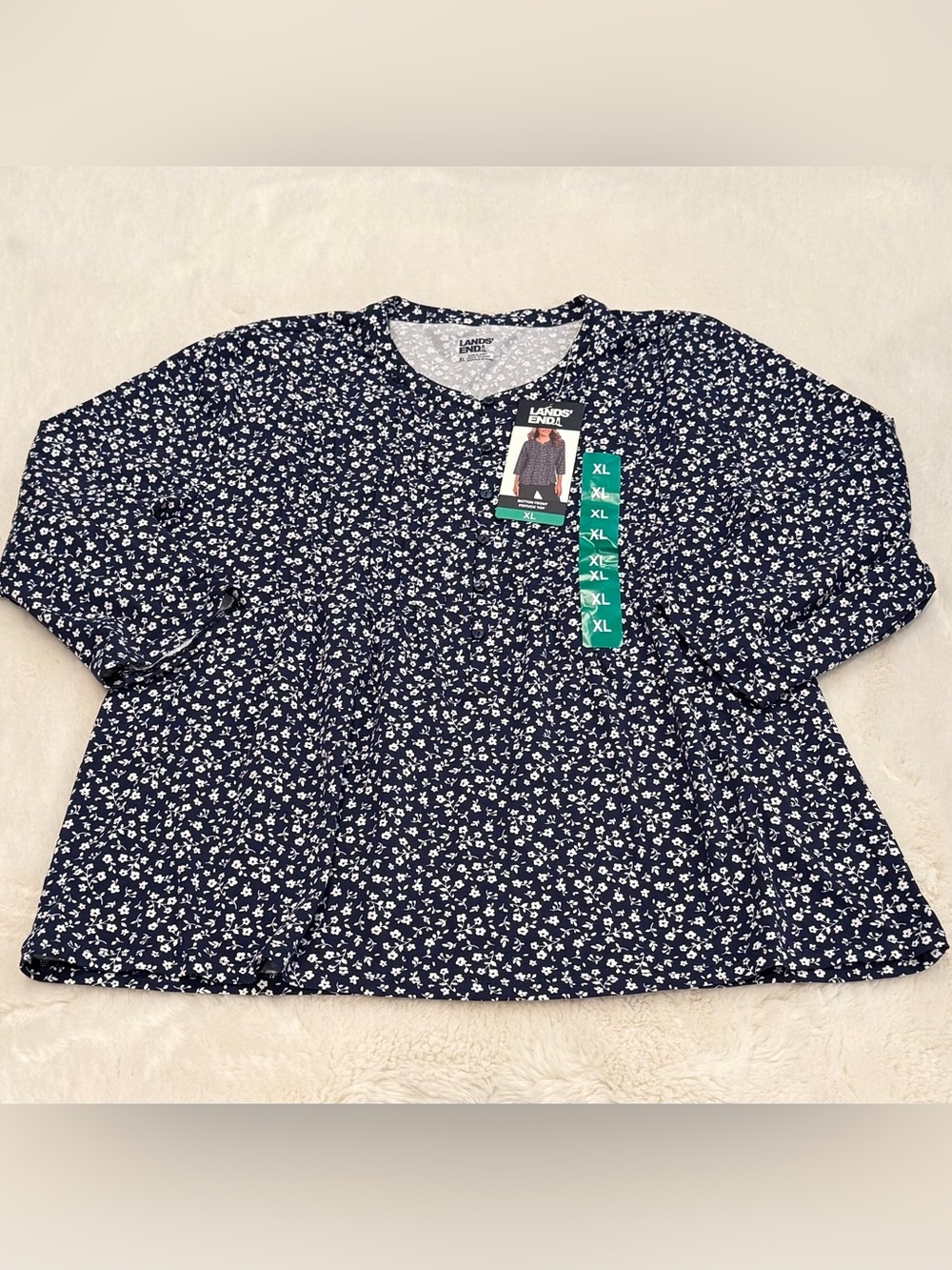 Lands' End Women's Pintuck 3/4 Sleeve Top - Picture 10 of 10